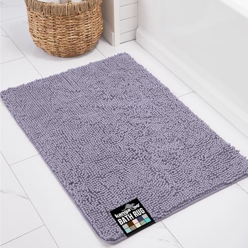 KANGAROO Bathroom Rugs, Chenille Soft Absorbent Bath Rug, Shaggy Shower Mat, Quick Dry Machine Wash Bathmat, Plush Carpet Mats for Tub, Bathtub and Room Home Decor Accessories, 24x17, Light Purple