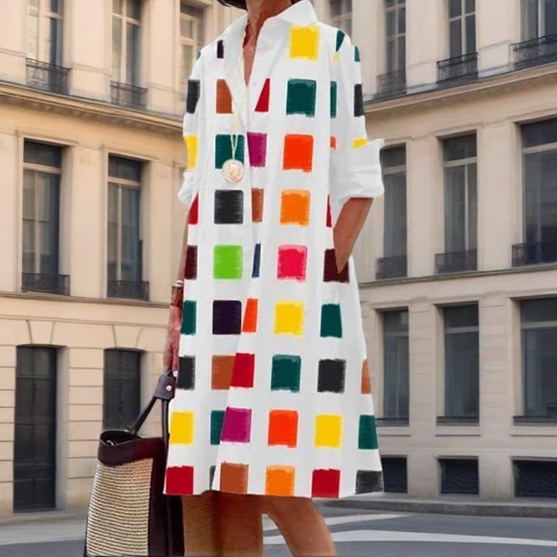 Womens 2025 Long Sleeve Button Down Shirt Summer Dress Casual V Neck Loose Fit Midi Shirt Dresses with Pockets - Image 5