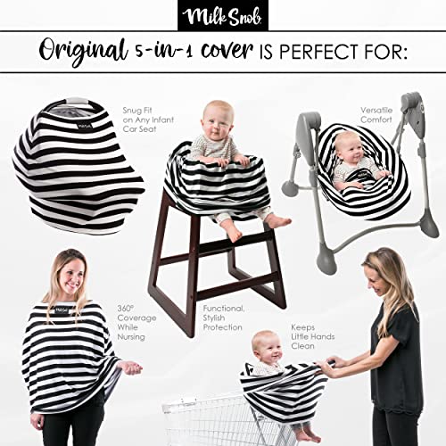 Milk Snob Original 5-In-1 Cover - Added Privacy For Breastfeeding, Baby Car Seat, Carrier, Stroller, High Chair, Shopping Cart, Lounger Canopy - Newborn Essentials, Nursing Top, Black And White Stripe #TOP6