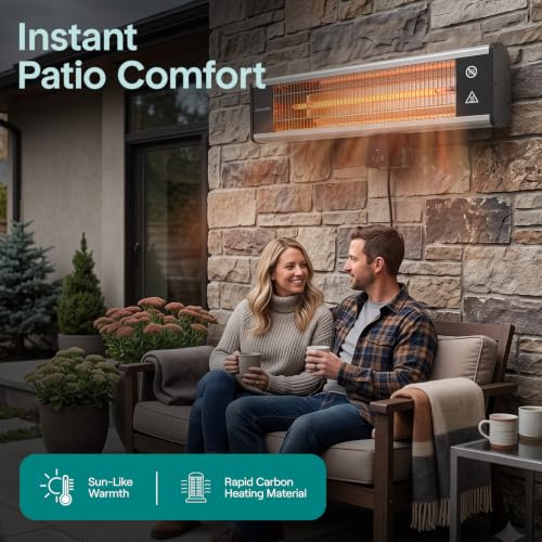 Image of SereneLife Infrared Patio Heater, Wall-Mounted Electric Heater with Remote Control, 1500W, IP65 Approved, Odorless, Indoor /Outdoor for Patio, Restaurant, Backyard, Garage, Decks