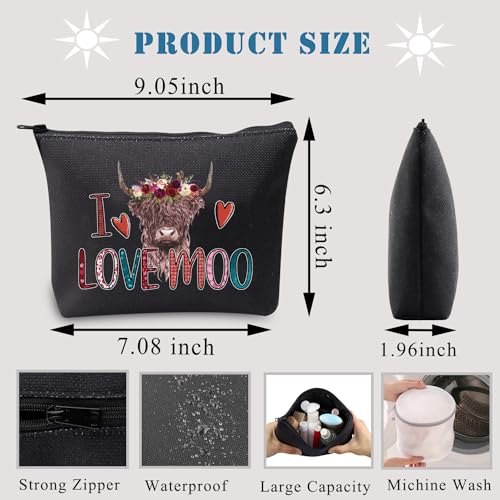 PLITI Highland Cow Makeup Bag Cow Lover Cosmetic Bag Farm Girl Gift I Love Moo Funny Cow Saying Gift for Girlfriend Wife (I Love Cow blU) - Image 2