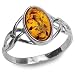 Baltic Light Honey Amber Sterling Silver Celtic Ring Cabochon Size 6x12mm (Size 8)