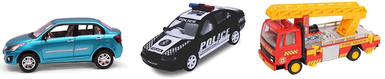 Centy Toys Plastic Swift Dezire Pull Back Car, Multi Color Fire Ladder Truck, Yellow & Centy S. W. A. T Interceptor Pull Back Car, Kid