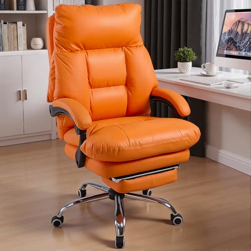 Warmiehomy Big and Tall Office Chair, PU Leather Executive Office Chair with Footrest, High Back Desk Chair for Home, Gaming Chair with Lumbar Support, Heavy Duty Support up to 400 lbs, Orange
