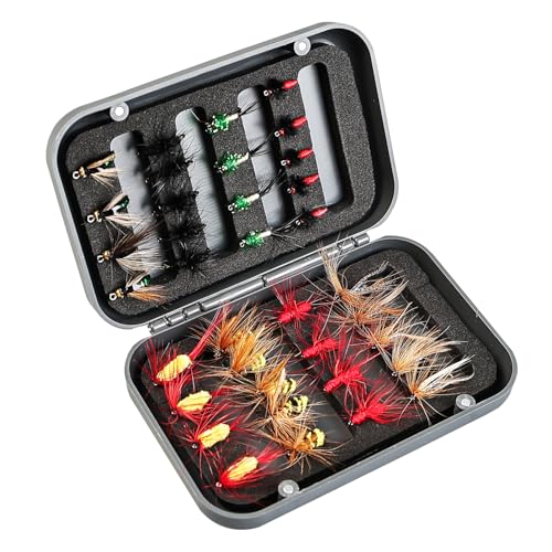 Image of Fly Fishing Flies Assortment Kit, Hand-Tied Dry Wet Fishing Lures, Nymphs, Streamers, Terrestrials for Trout Bass Sunfish, Pike with Magnetic Fly Box