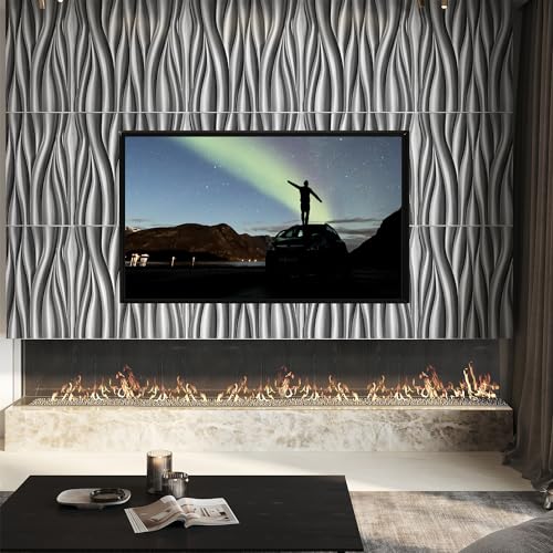 STICKGOO 3D Wall Panels, Brushed Silver Decorative Wall Covering Panels, Wave Wall Panels for Interior Wall Decor, PVC Accent Tiles for Living Room, TV Backdrop - Thumbnail 2
