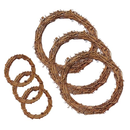 Natural Grapevine Wreath, 6 Pcs Vine Branch Wreath, Door Wreaths Base, Decor Vine Branch Wreathh for Crafts Garden Home Front Door Wall Decor Wedding Party Decorations(12 cm/25cm)