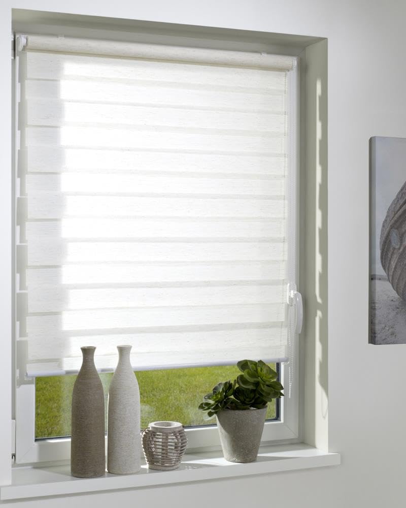 DécoProfi Duo-Doppelrollo ohne Bohren B: 90 cm, L:220 cm Natur/Beige Meliert I Mit Klemmfix/Klemmträger zur Montage I Doppel Rollo innen für Balkontüren und Fenster
