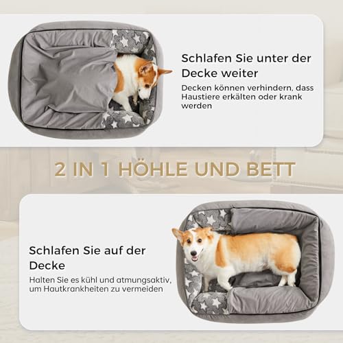 Heymamba Hundebett für große Hunde, Höhlen-Hundebett mit Abnehmbarer Decke, Flauschiges und Warmes Hundesofa, erhöhte Seiten, waschbar, geeignet für alle großen Hunde, 90x65x23cm