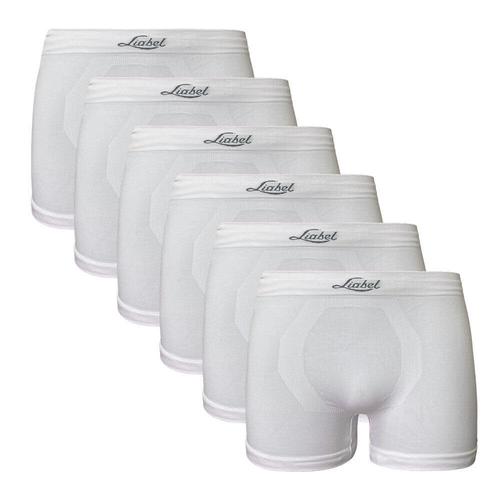 Liabel Men's Seamless Briefs/Boxer Briefs Pack of 6 – Seamless Microfiber Briefs Made in Italy, White Boxers, Small/Medium