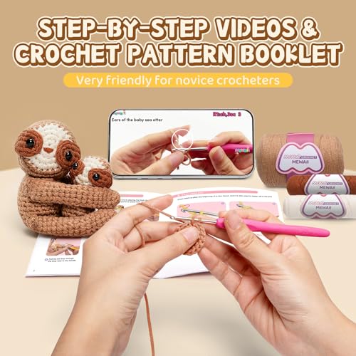 Image of Mewaii Crochet Kit for Beginners with 40% Extra Eco-Friendly Pre-Started Easy Yarn, Step-by-Step Video Tutorials for Adults and Kids (Highland Cattle)