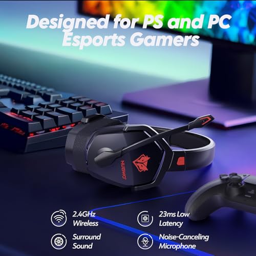 Image of NUBWO Wireless Gaming Headset with Mic for Ps5 Ps4 PC, Zero Interference, 100-Hour Battery All-Day Play, 23ms Sync for Fortnite & Call of Duty /FPS Gamers, Triple Mode All Devices Compatible - Red