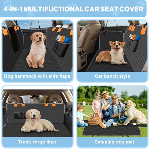 ZRRAJOY Dog Car Seat Cover for Back Seat, Waterproof Protector with Side Flaps, Scratchproof Hammock, Non-Slip Bottom for Cars/Trucks/SUVs (Black+Grey) - Thumbnail 5