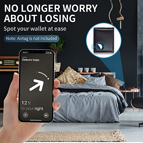 Swallowmall AirTag Wallet Mens RFID Blocking Genuine Leather Bifold Men's Wallet For air tag with 1 ID Window 13 Card Holders Black(Airtag Not included)4