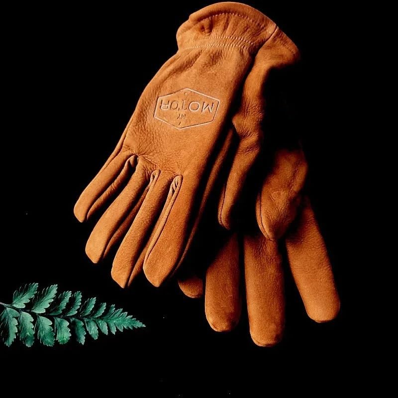 Guanti da moto vintage, strato superiore in pelle bovina satinata, guanti da ciclismo da uomo e donna resistenti all'usura e caldi guanti da campeggio