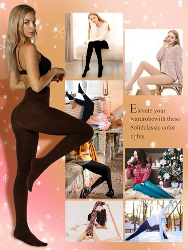 Image of DancMolly Opaque Fleece Lined Tights for Women, High Waist Warm Winter Thermal Control Top Pantyhose
