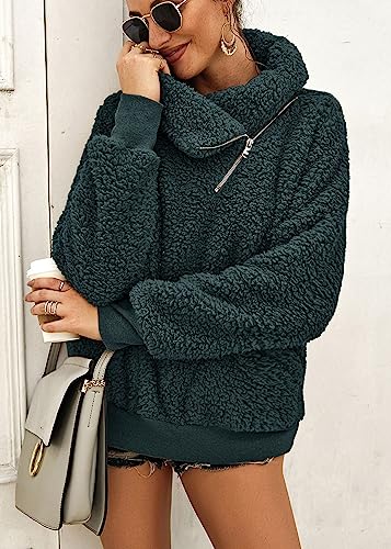 KIRUNDO Sherpa Pullover Womens Fleece Zip Sweatshirt Fall(Dark Blue, M) - image 7