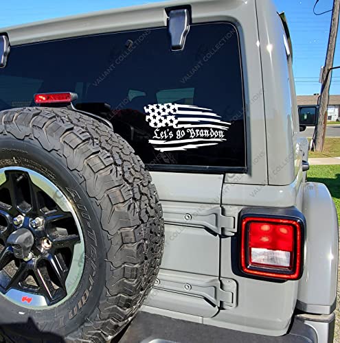 VALIANT COLLECTIONS – Lets Go Brandon Sticker – Vinyl American Flag Sticker for Car, Truck, and Van – Indoor and Outdoor Use for Wall – Long Lasting Waterproof Decal for Laptop Macbook –VC 407 (White)