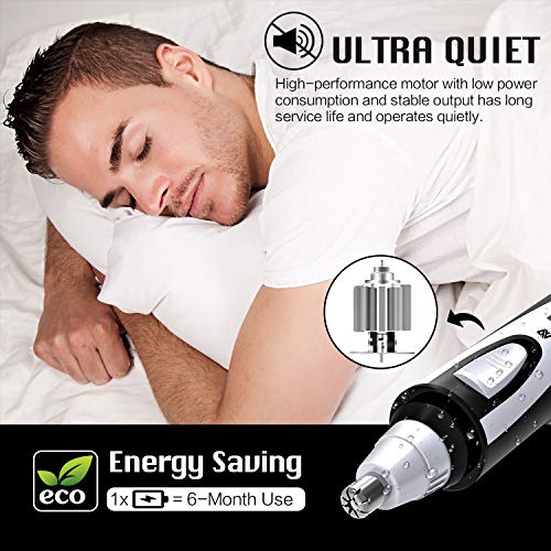 Ear and Nose Hair Trimmer Clipper - 2019 Professional Painless Eyebrow and Facial Hair Trimmer for Men and Women, Battery-Operated, IPX7 Waterproof Dual Edge Blades for Easy Cleansing(Black)