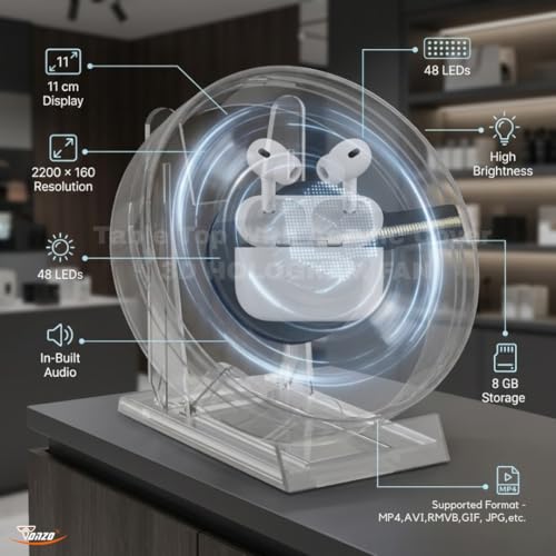 Image of TONZO 11 cm Tabletop 3D Hologram Fan Display with Acrylic Cover | 48 LED Mini Holographic Advertising Display, 2200x160 Resolution, App Control | 3D Video & Image Display for Shop, Parties & Events