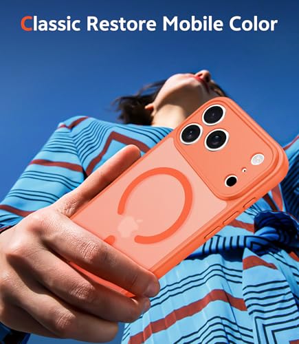 Image of FNTCASE for iPhone 17 Pro-Max Case: Matte Magnetic Phone Cases with Screen Protector Compatible with Magsafe Slim Anti Yellowing Rugged Shockproof Protective Translucent Cell Cover (C-Orange)