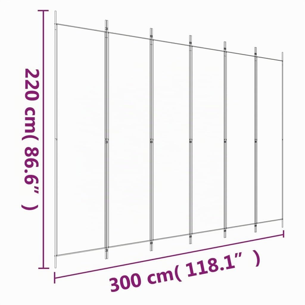 vidaXL Paravent 6-TLG. Raumtrenner Raumteiler Trennwand Umkleide Sichtschutz Spanische Wand Wohnzimmer Schlafzimmer Weiß 300x220cm Stoff
