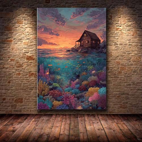 Toile mer moderne abstraite pour décorer un grand mur vide CUDAOO 70x100 - 4