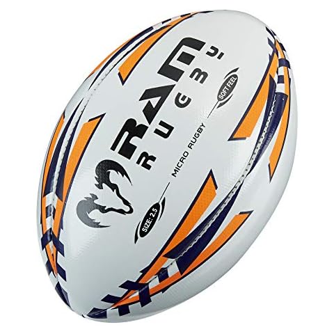 Ram Rugby Ball | Micro Softfeel Rugby Ball | Size 2.5 | Perfect Starter Ball | Suitable For Children Ages 2-5 | Colour: Navy/Fluoro Orange Cover