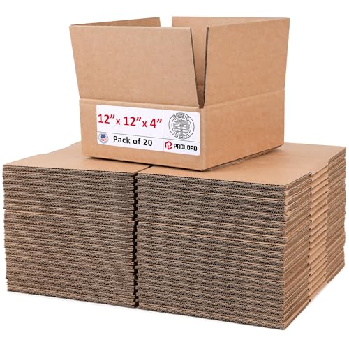 Image of Medium Cardboard Boxes 12 inchL x 12 inchW x 4 inchH (Pack of 20) - USA-Made Packing Boxes for Moving, Shipping, or Storage - USPS, UPS, FedEx Approved - Professional Packing Supplies for Moving | USA-Made Packing Boxes for Moving, Shipping, or Storage - USPS, UPS, FedEx Approved - Professional Packing Supplies