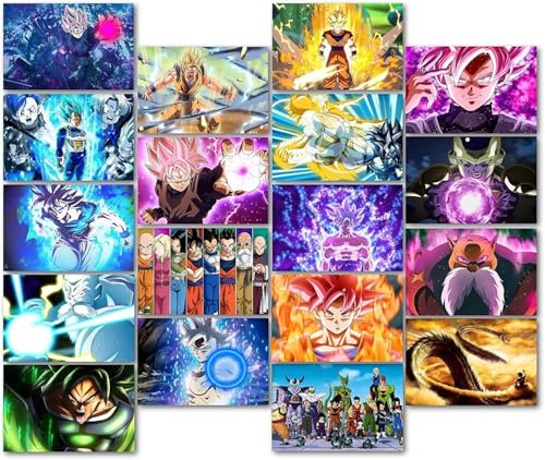 Image of ATEVON Dragon Ball Anime Poster Set - 18PCS Unframed Wall Collage Kit (6x4 inch) Featuring Goku, Vegeta, Gohan, and More - Manga-Inspired Decor for Bedroom, Dorm, and Anime Wall Aesthetic