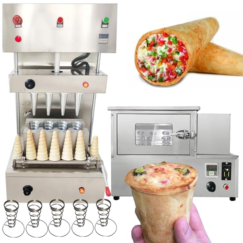 TXMACHINE® Pizza cone machine 4 cone maker with pizza oven,display warmer,pizza cone making machine,4 shapes (4 spiral maker+oven, 110V/60HZ)