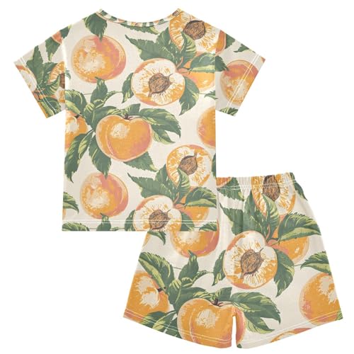 ALAZA Peach Retro Pajamas Set Short Sleeve Cotton Sleepwear Summer Pjs 2 Piece 5-14Y2