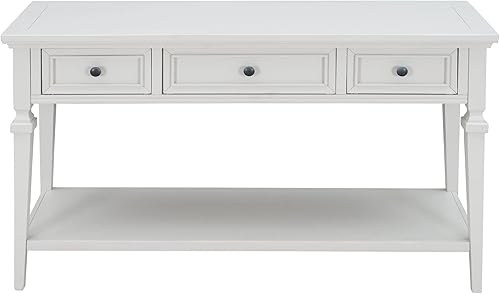 Miniatura 9 de Merax Mesa consola pequeña con 3 cajones de almacenamiento y estante inferior para entrada, mesa de sofá estrecha (blanco antiguo)