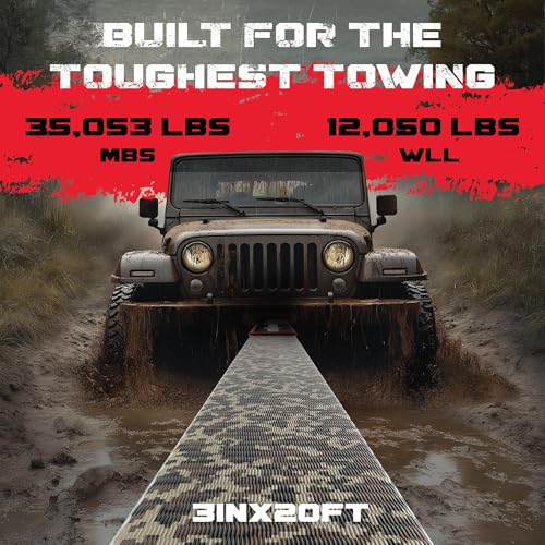 GearAmerica Heavy Duty 3"x20' Tow & Winch Strap - 35,053lbs Tree Saver, Break Strength Recovery Rope for Offroad & Towing - Weather Resistant, Triple Reinforced Loops (Camo) - Tow Strap