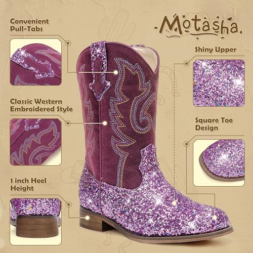 Image of Motasha Girls Cowgirl Boots Unisex-Child Mid Calf Glitter Toddler Cowboy Boot Little Big Kids Western Riding Shoes