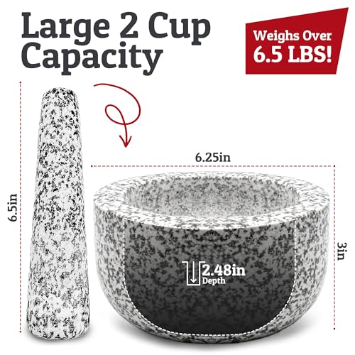 image for PriorityChef Heavy Duty Natural Granite Mortar and Pestle Set, 2 Cup, 