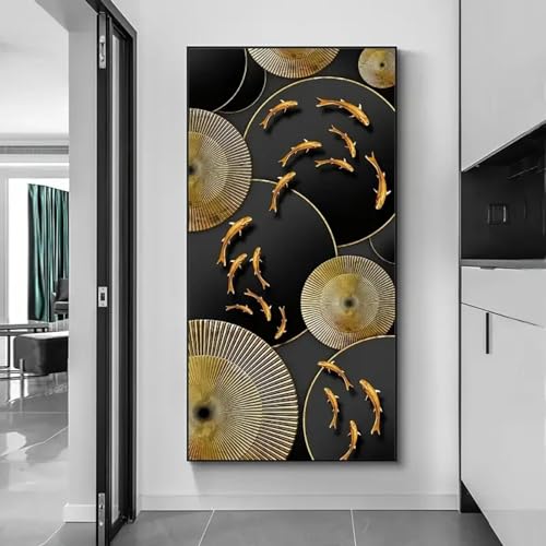 Décoration murale couloir et salon : toile moderne poisson pour habiller un grand mur