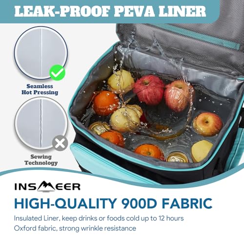 Image of INSMEER Cooler with Wheels and Handle, 80 Cans /50L Rolling Cooler, Portable Soft Sided Cooler with Wheel, 2-in-1 Collapsible Trolley Cart, Large Coolerbag for Grocery Shopping