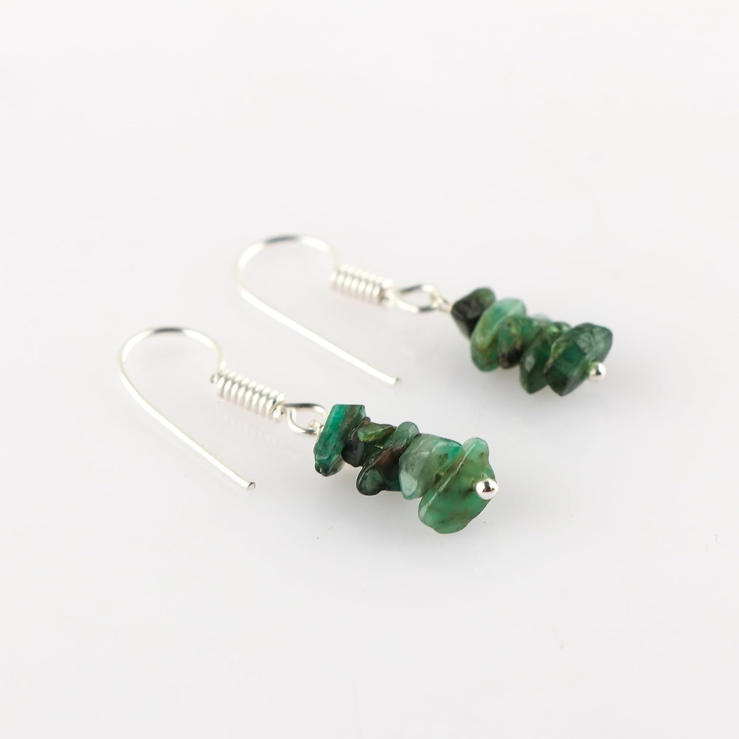 Emerald Gemstone Earrings | Natural Emerald Chips Drop Earrings | Silver Plated Hook Earrings | May Birthstone Jewelry for Women | 2–4 mm Chips, 6–12 Ct - Image 4
