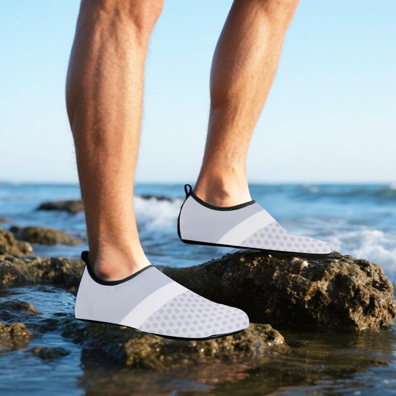Mens Womens Water Shoes Quick Dry Barefoot Shoes Non-Slip Aqua Socks for Beach Swim Light Grey Splicing