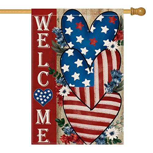 AVOIN colorlife Patriotic Heart Memorial Day 4th of July House Flag 28x40