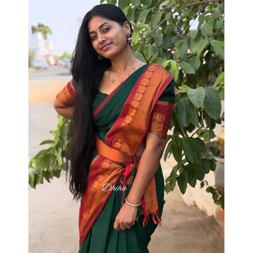Image of Narayanpet Pure Cotton Saree for Women | Preethika Big Border Saree with Running Blouse | Tassels | Handloom Weave