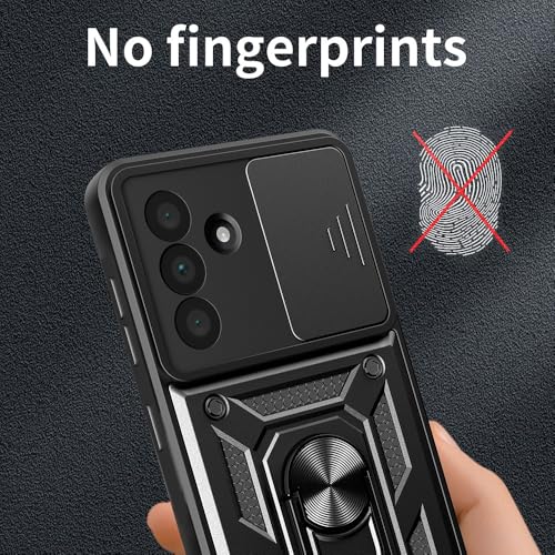 Image of Heavy Duty Back Case Cover for Samsung Galaxy M36 /F36 5G, Shockproof Samsung Galaxy M36 /F36 Back Cover, Ring Case with Kickstand and Camera Protection Shutter - Black
