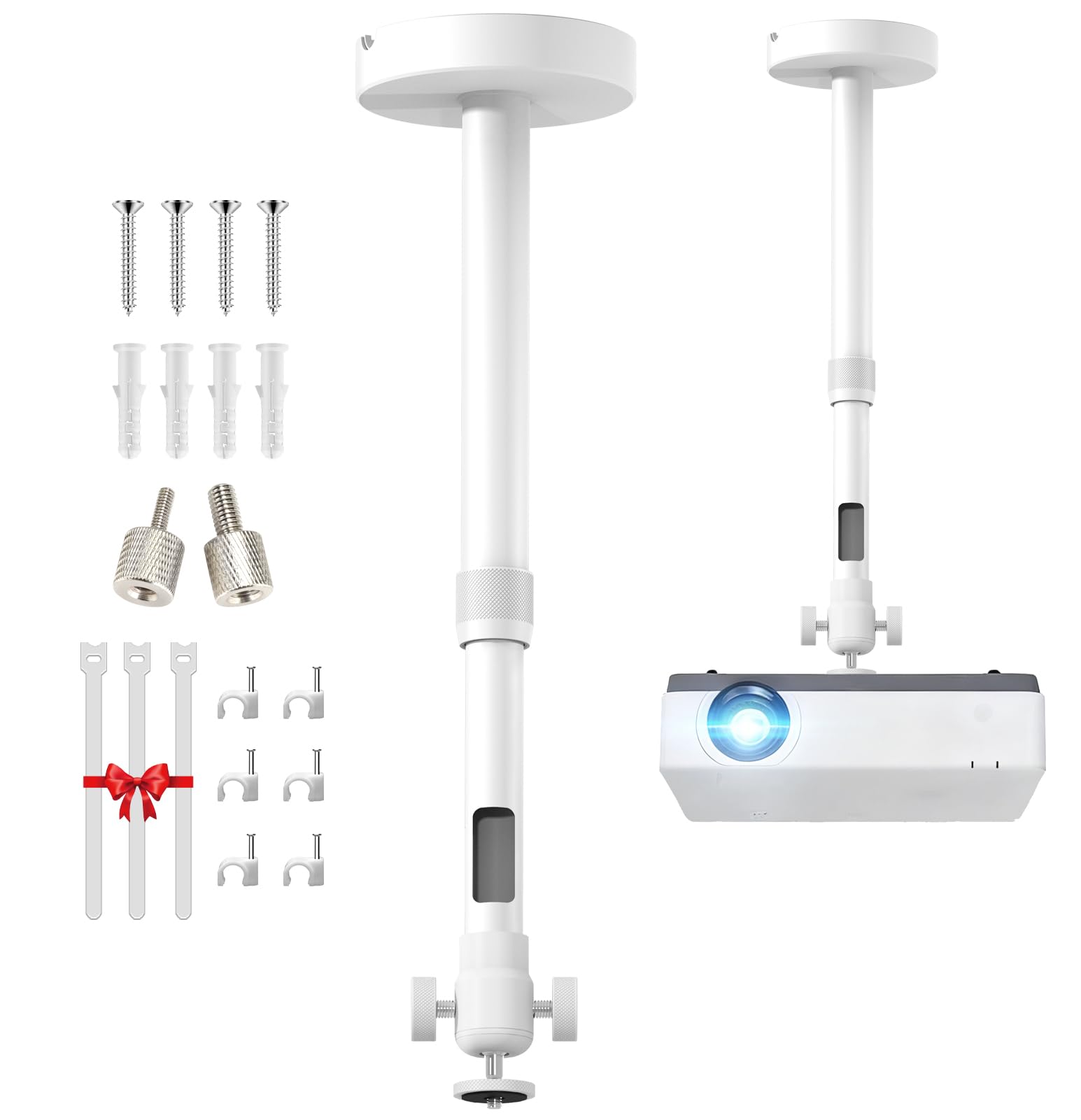 Photo 1 of 2-Be-Best Projector Mount with New Gimbal ¼-Inch Screw Longer Length 14-24 in / 37-62 cm Projector Ceiling/Wall Mount 360° Rotatable Ceiling Projectors Mounts Adjustable Bracket Universal Mount White