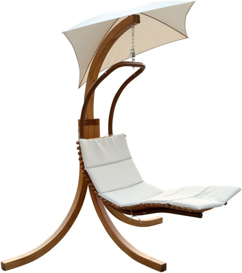 Leisure Season SLU135 Swing Umbrella-Brown-1 Piece-Hanging Wooden Shade and Polyester Cushion Wing Lounge Chair with Umbrell