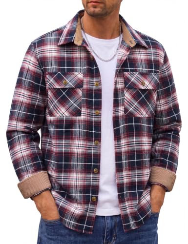 Image of Cotrasen Mens Flannel Shirts Cotton Plaid Button Down Shirt