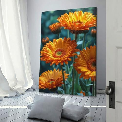 Décoration murale marguerites gerbera orange mur blanc ZHOUKEG