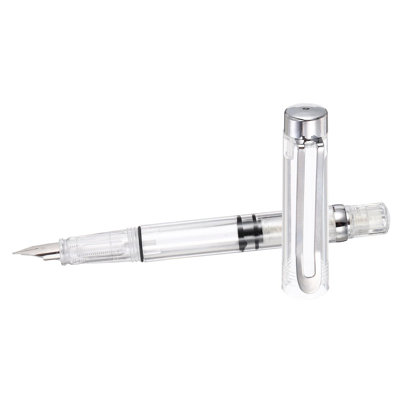 PATIKIL Iridium-Tipped Nib Fountain Pen, 1 Pack Calligraphy Pen Clear Barrel Smooth Writing with Refillable Ink Converter for Office Journaling Calligraphy Gift, Clear