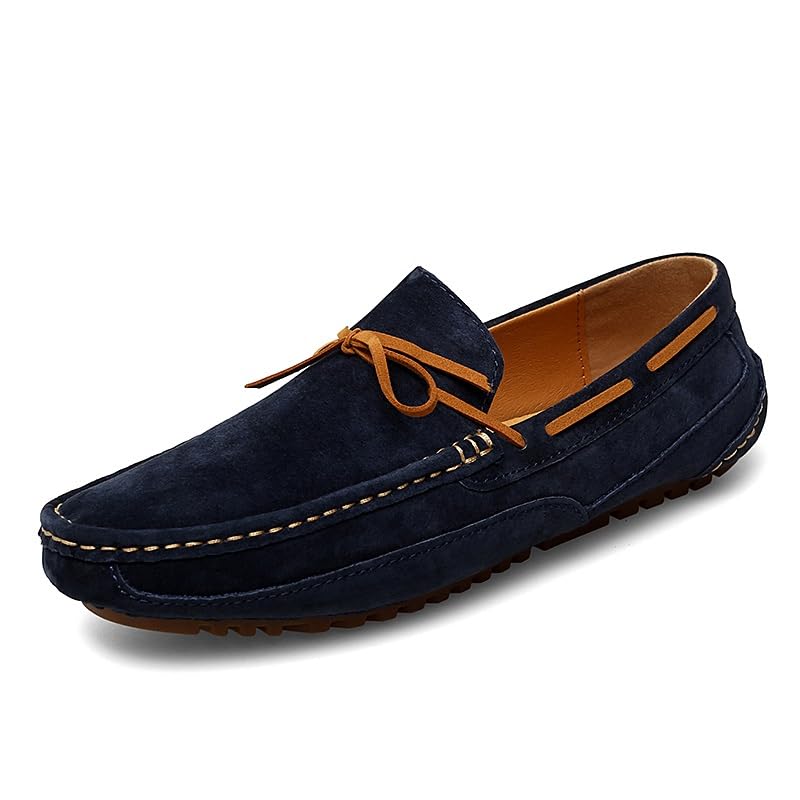 Loafers for Men Round Toe Leather Boat Shoes Flat Heel Lightweight Anti-Slip Party Fashion Slip-on