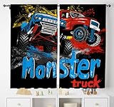 AAVEUP Monster Trucks Dekovorhänge für Kinderzimmer, Cartoon Reifen, Monster Schmutz, Bigfoots, Autofenstervorhänge, Druck für Jungen, Jugendzimmer, Kinderzimmer, Wohnzimmer, 106,7 x 114,3 cm